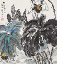 何水法 癸未（2003年）作 荷花 镜心